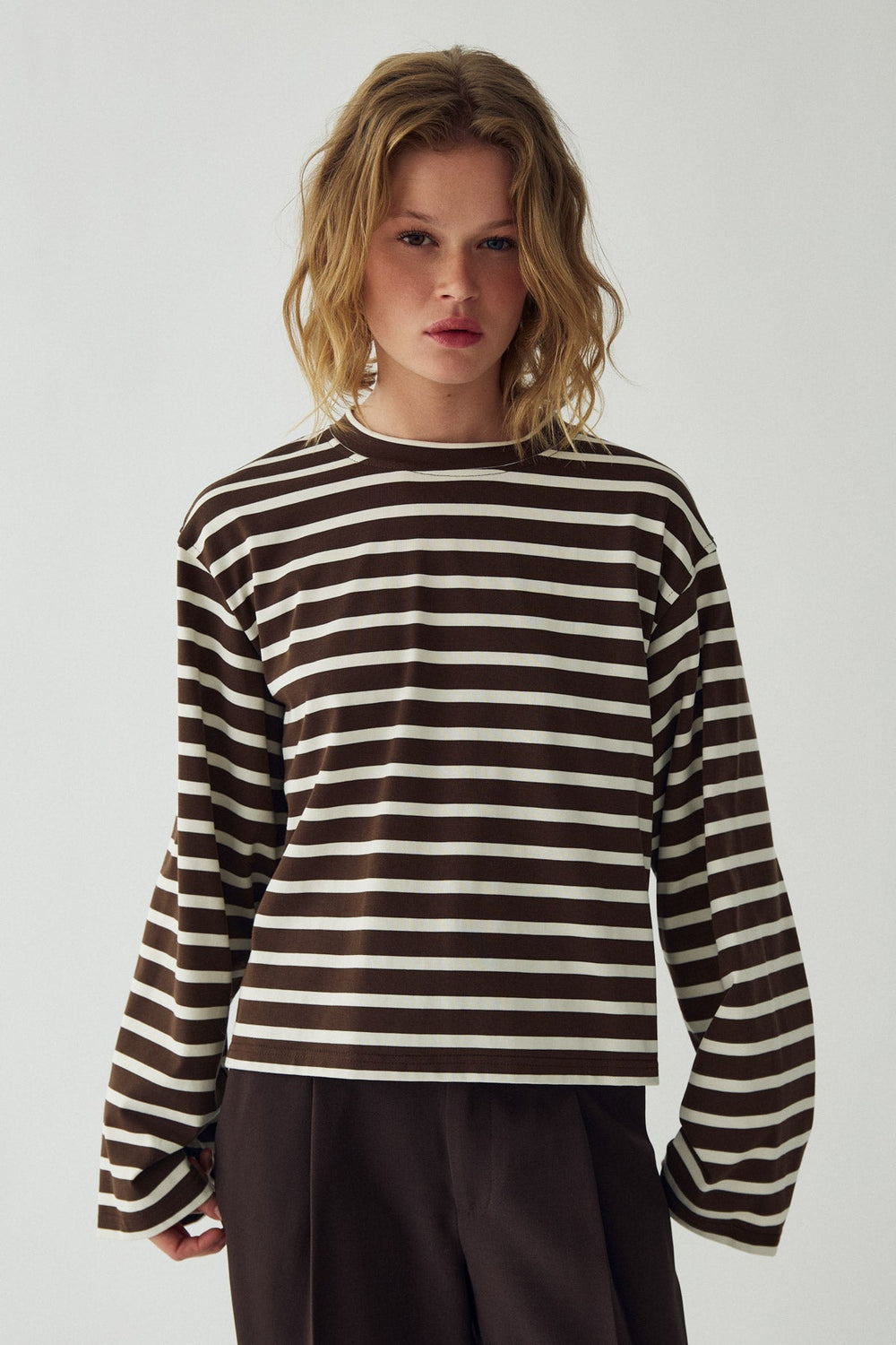 N-Maple LS T-Shirt Eton Brown Ivory Stripe